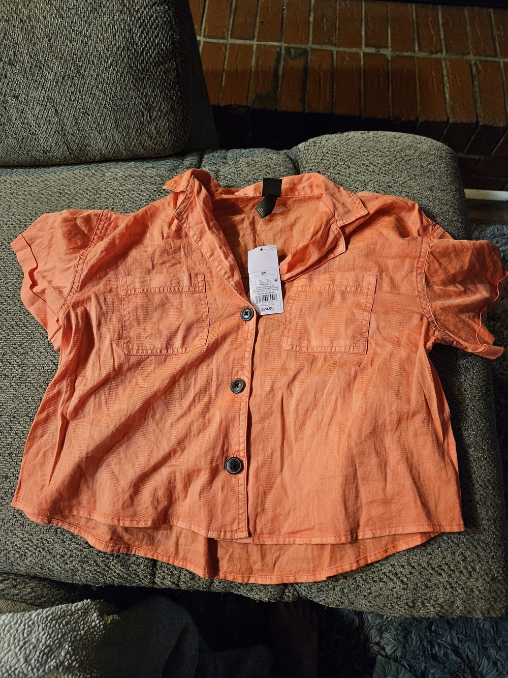 wild fable Coral Button-Front Short Sleeve Blouse